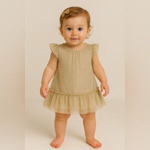 🌟 NWT! Toddler Girl Gold Shimmer Tulle Dress